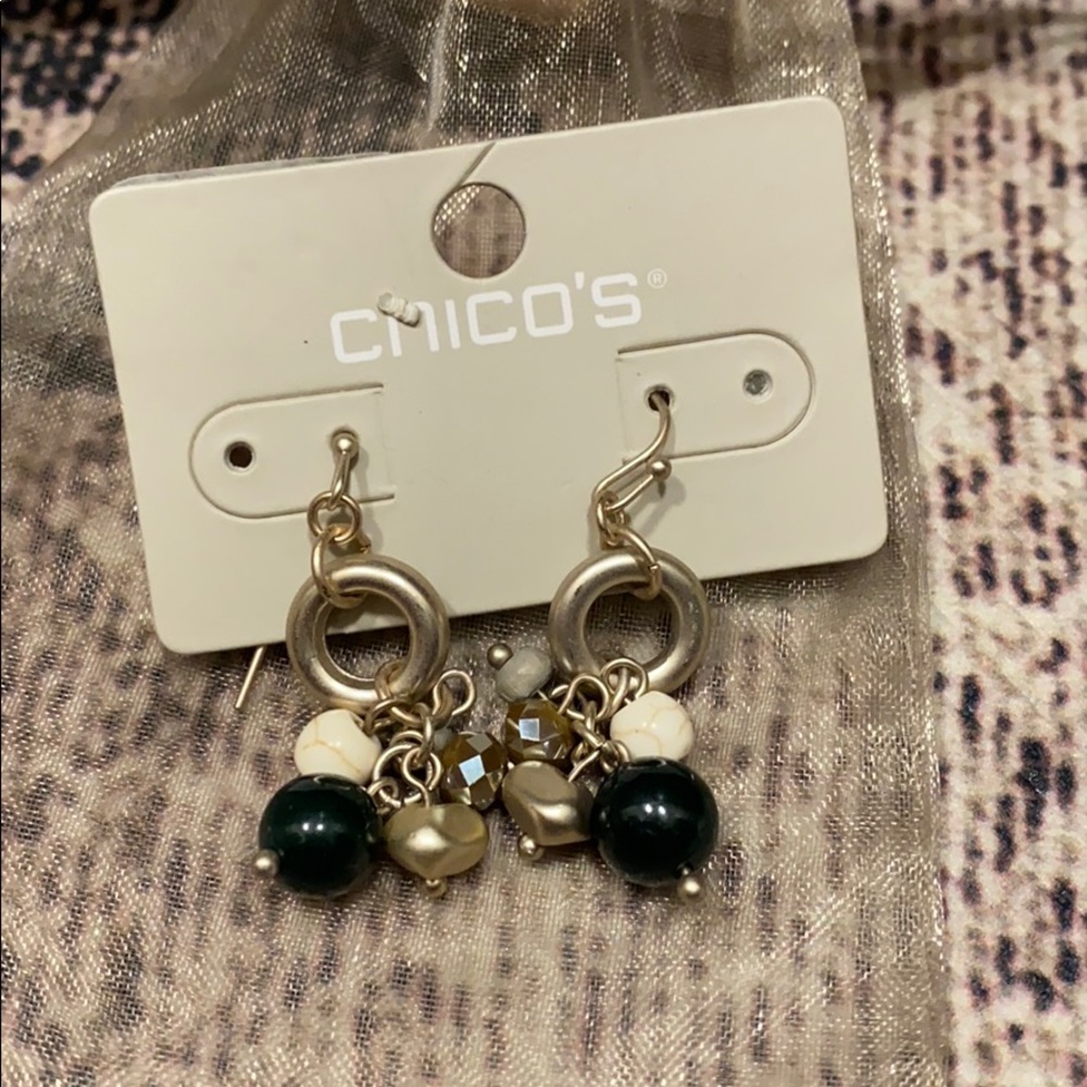 NWT! Chico’s Gold Cluster Drop Beaded Earrings
